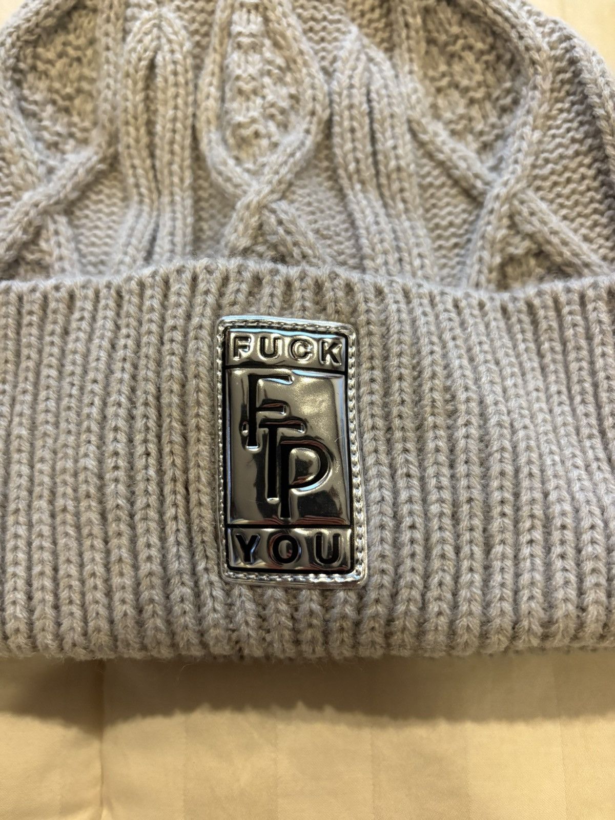 Fuck The Population FTP Big Body Cable Knit Beanie Grey Size ONE SIZE - 2 Thumbnail