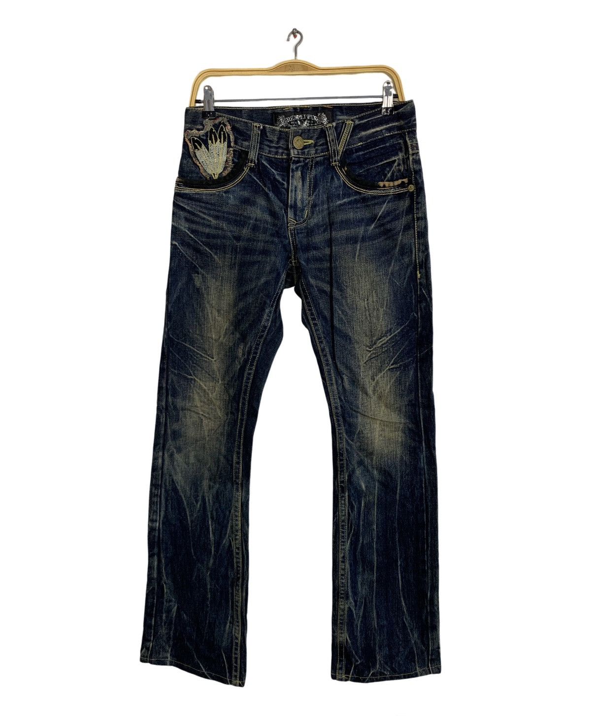Japanese Brand Red Pepper Gold Label Embroidery Logo Indigo Denim Jeans Size US 30 / EU 46 - 2 Thumbnail
