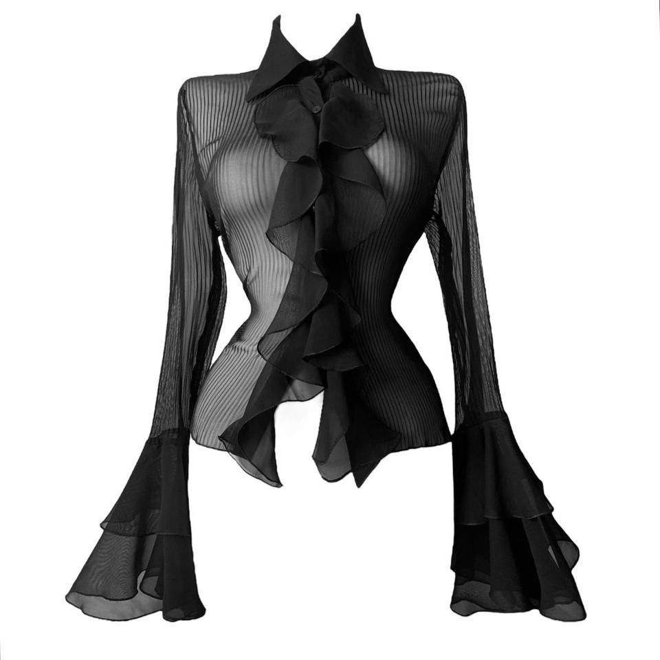 Vintage Beautiful Avant - Garde black ruffled blouse in Japanese Size S / US 4 / IT 40 - 1 Thumbnail