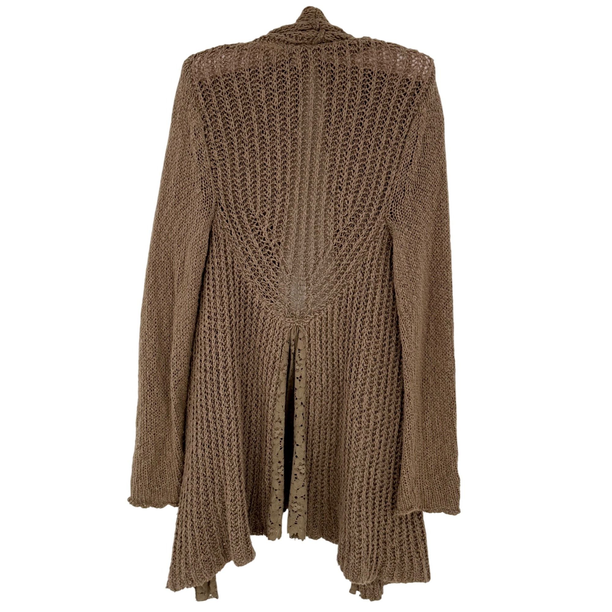 Anthropologie Anthropologie Brown Lace Trim Knit Cardigan Sweater | Grunge Size S / US 4 / IT 40 - 4 Thumbnail