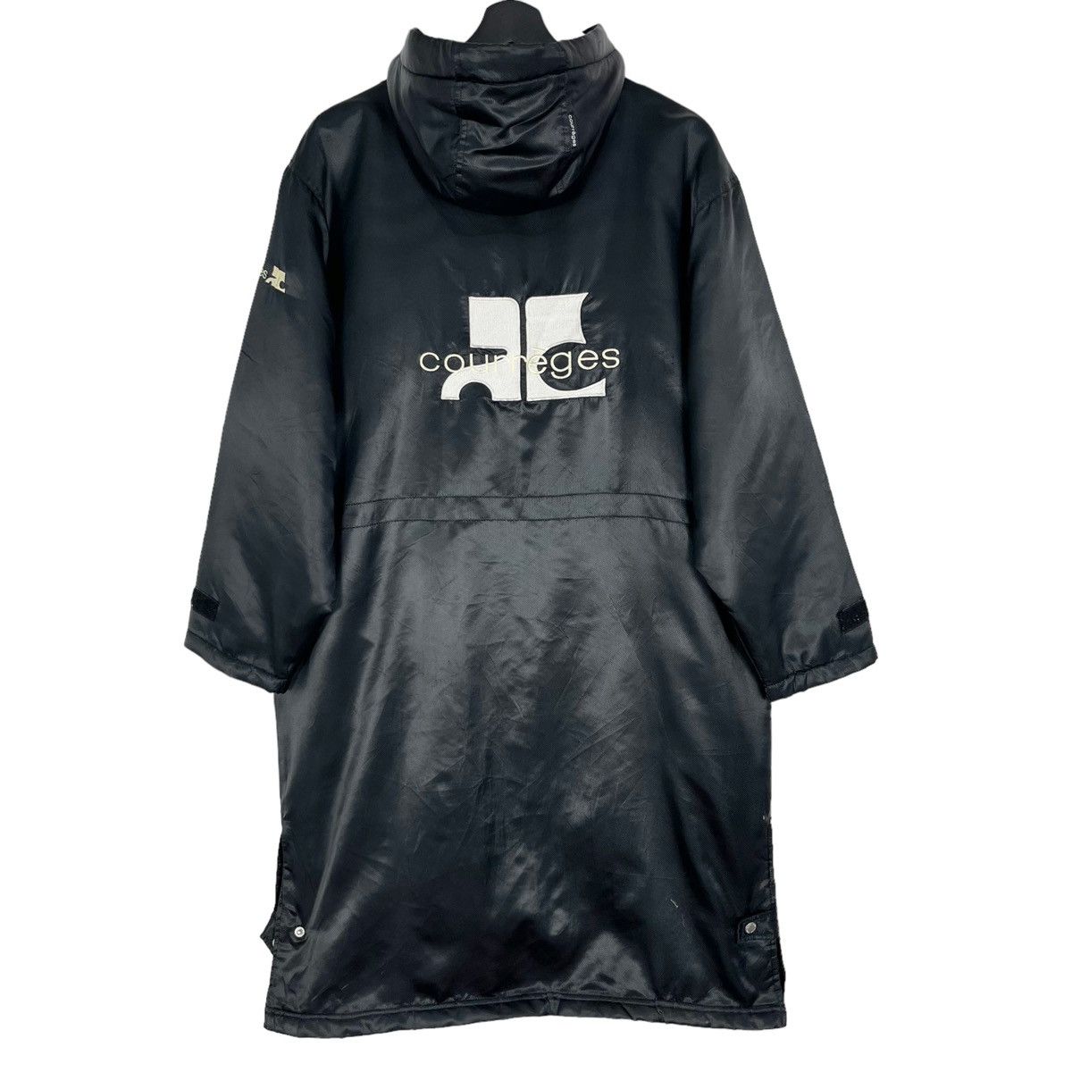 image of Vintage Courreges Outdoor Long Coat Big Embroidery Logo in Black, Men's (Size Medium)