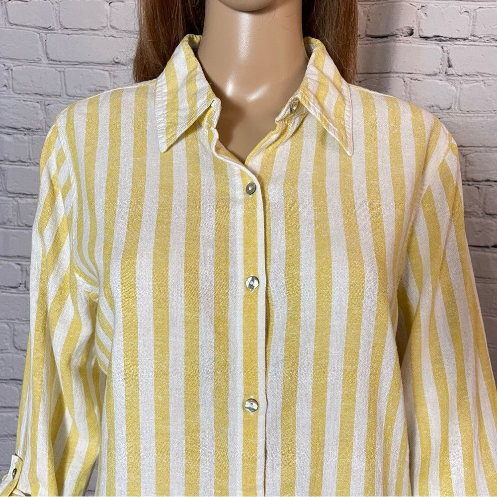 Other NWT New Sigrid Olsen Linen Blend Long Sleeve Yellow White S Size M / US 6-8 / IT 42-44 - 3 Thumbnail