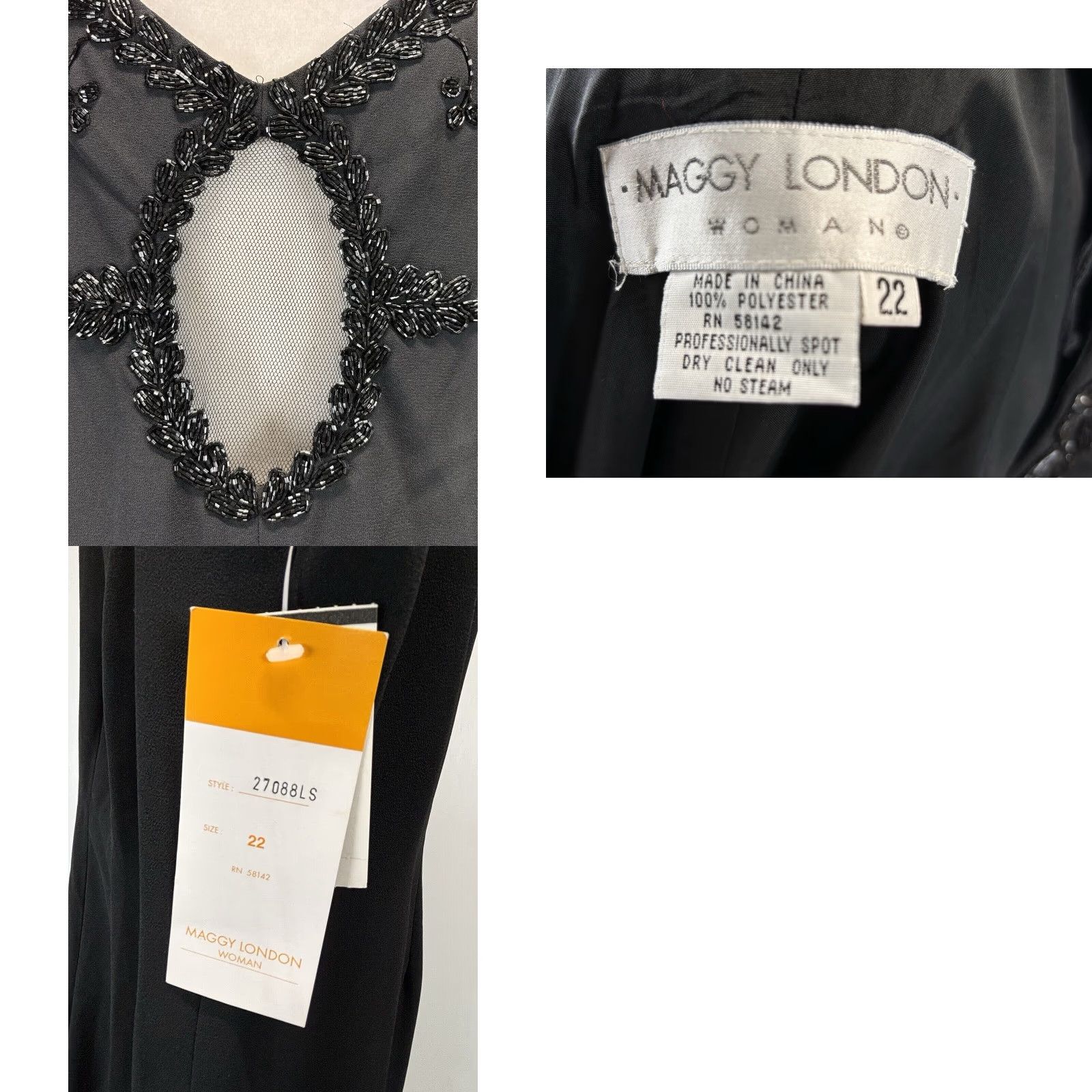 MAGGY LONDON NEW! Maggy London Dress Women Sz 22 Plus Black Beaded Maxi Sheath Lined Back Size 3XL / US 20-22 - 8 Thumbnail