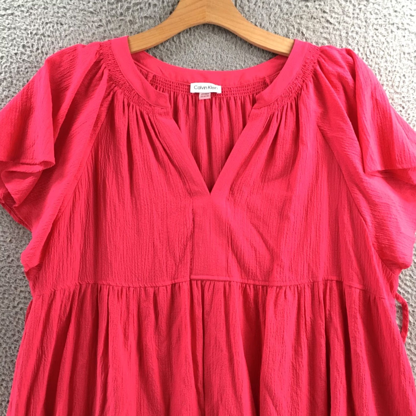 Calvin Klein Calvin Klein Womens Pink Tiered Mini Dress 18M Pink Pull On Short Sleeve Dress Womens 18M Pink Pull On Short Sleeve Size 40" / US 18 - 2 Thumbnail