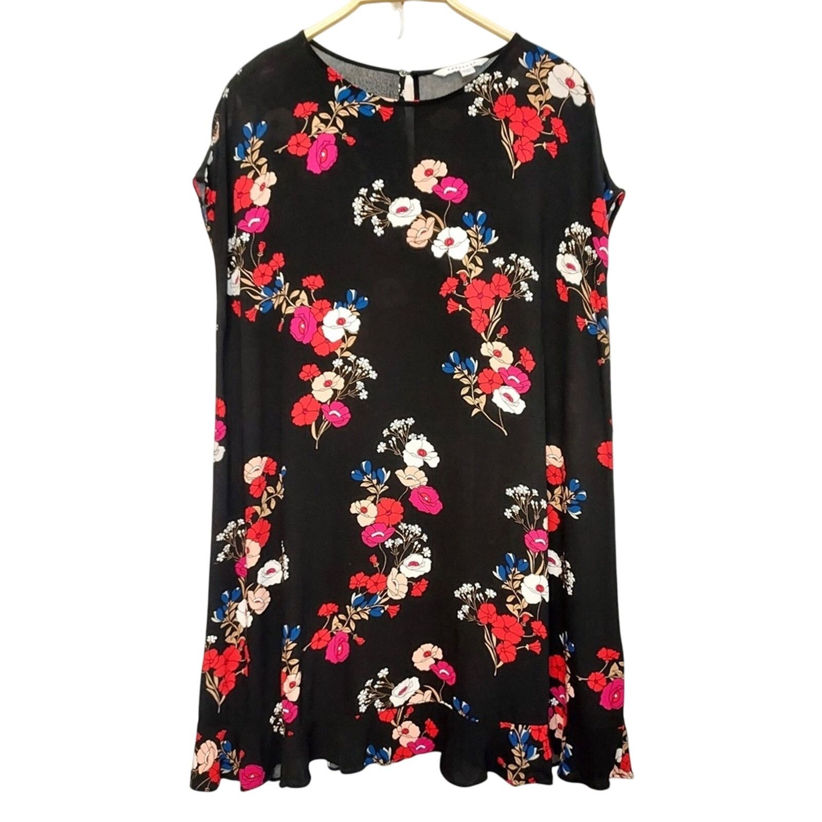 Other POPSUGAR Black Red Multicolor Floral Flowy Tunic Mini Dress Size XXL / US 16-18 / IT 52-54 - 2 Thumbnail