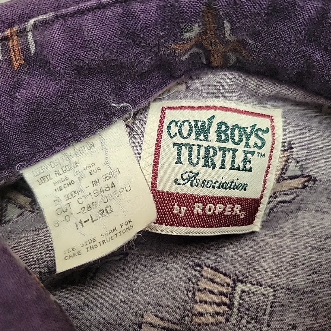 Roper VTG Cowboys Turtle Association Shirt Mens ML Purple Aztec Pearl Snap Made in USA Size US M / EU 48-50 / 2 - 4 Thumbnail