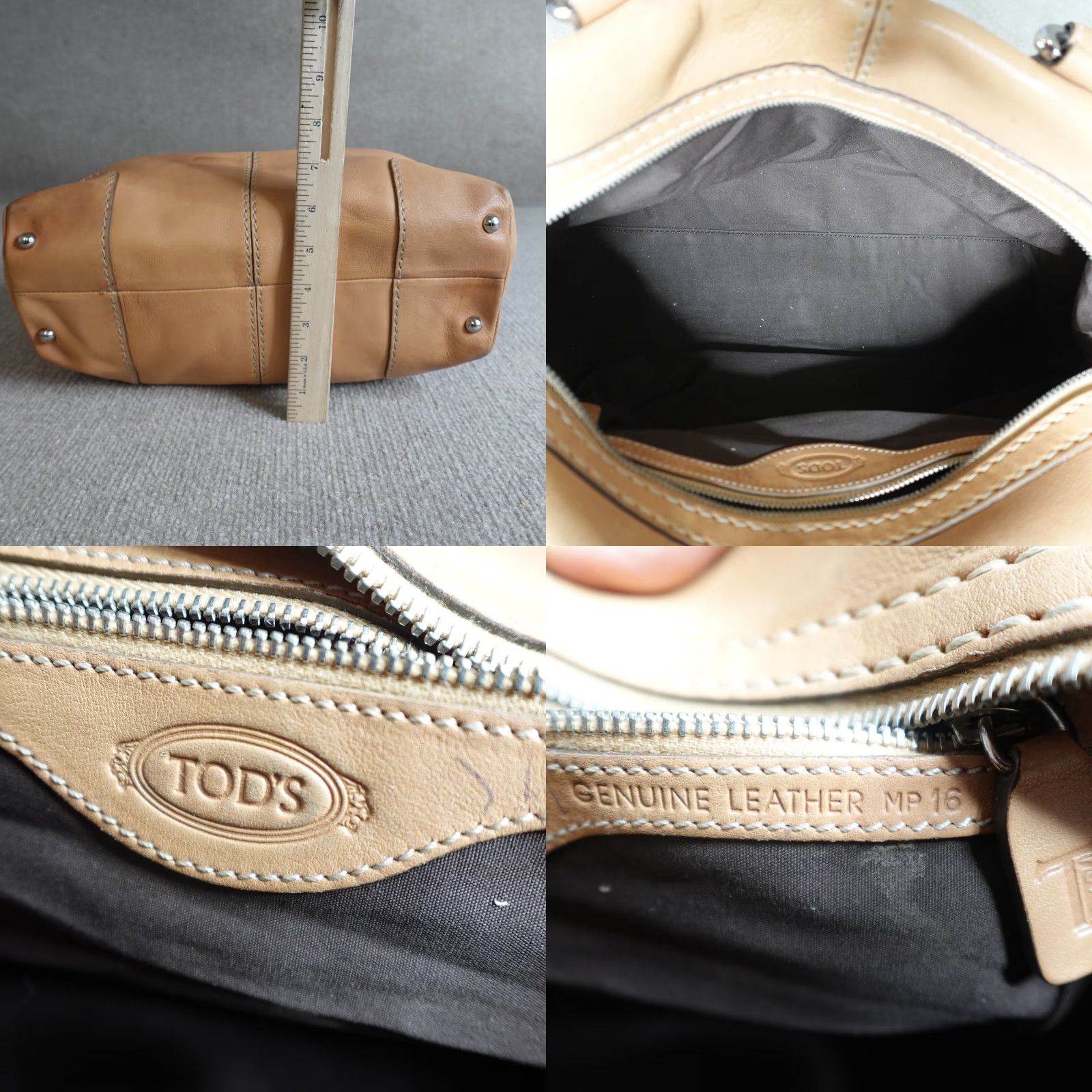 Vintage Tods D-Bag Beige Leather Tote Purse - Small, Double Handles, Zip, Lined, Casual/Party/Cocktail, Women’s, Beige/Brown, Solid Pattern Size ONE SIZE - 10 Thumbnail