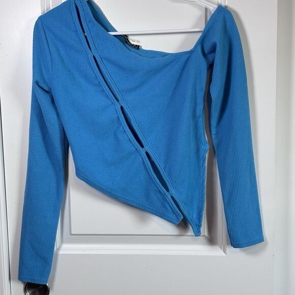 PrettyLittleThing Pretty Little Thing Blue One Shoulder Long Sleeve Top S 4 Size S / US 4 / IT 40 - 2 Thumbnail