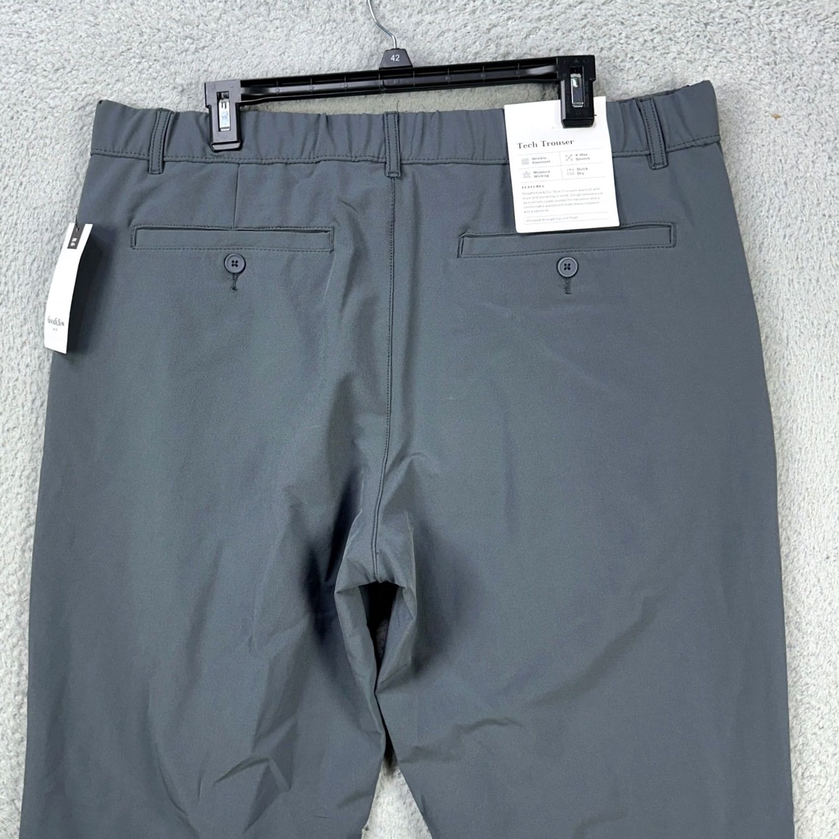 Vintage Goodfellow & Co Mens Tech Trouser Golf Pants Gray Flat Front Stretch Waistband Pockets 39in 30in Inseam NEW Size US 33 - 3 Thumbnail