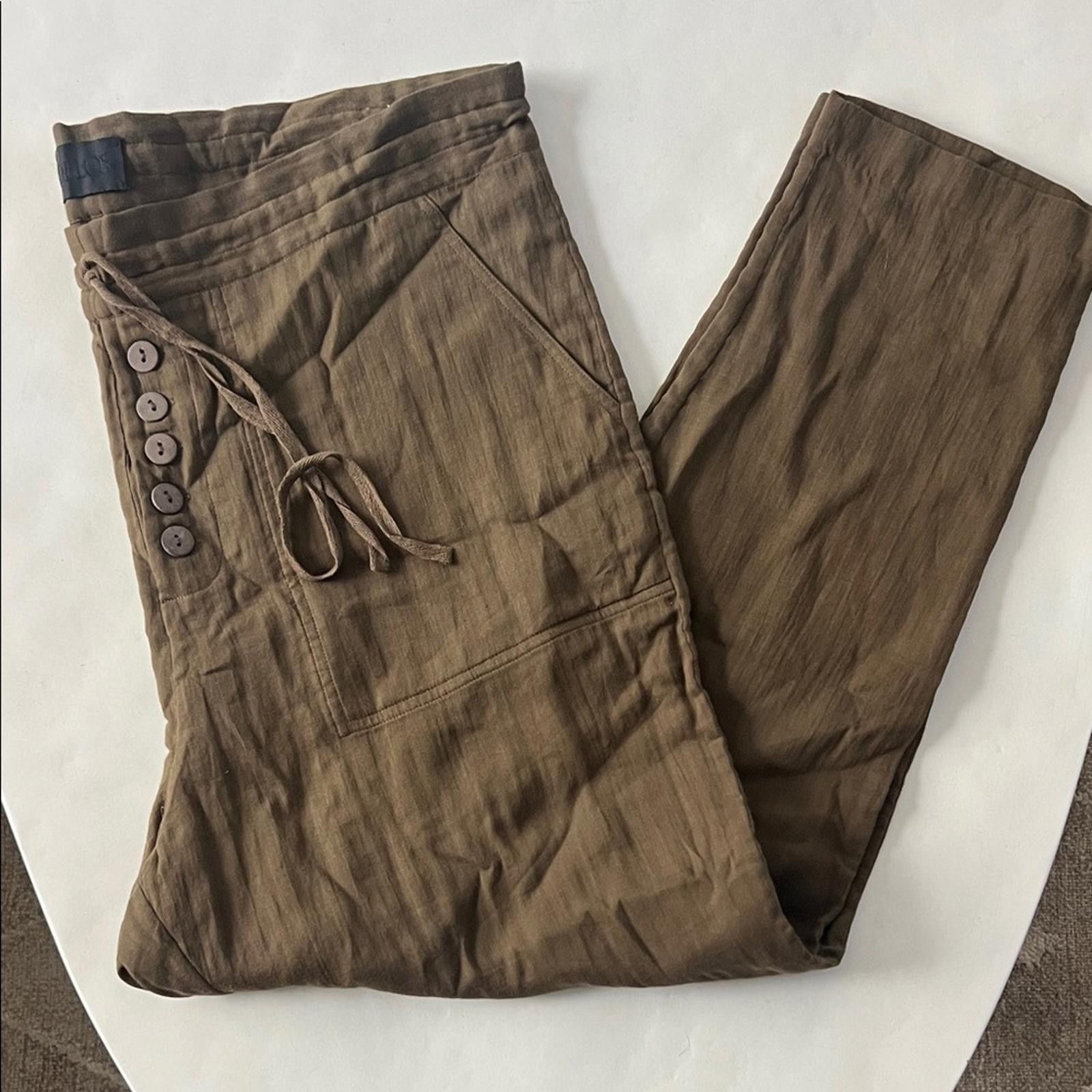 Delong DELOS 100% Cotton Casual Drawstring Soft Straight Leg Pants Size US 32 / EU 48 - 2 Thumbnail