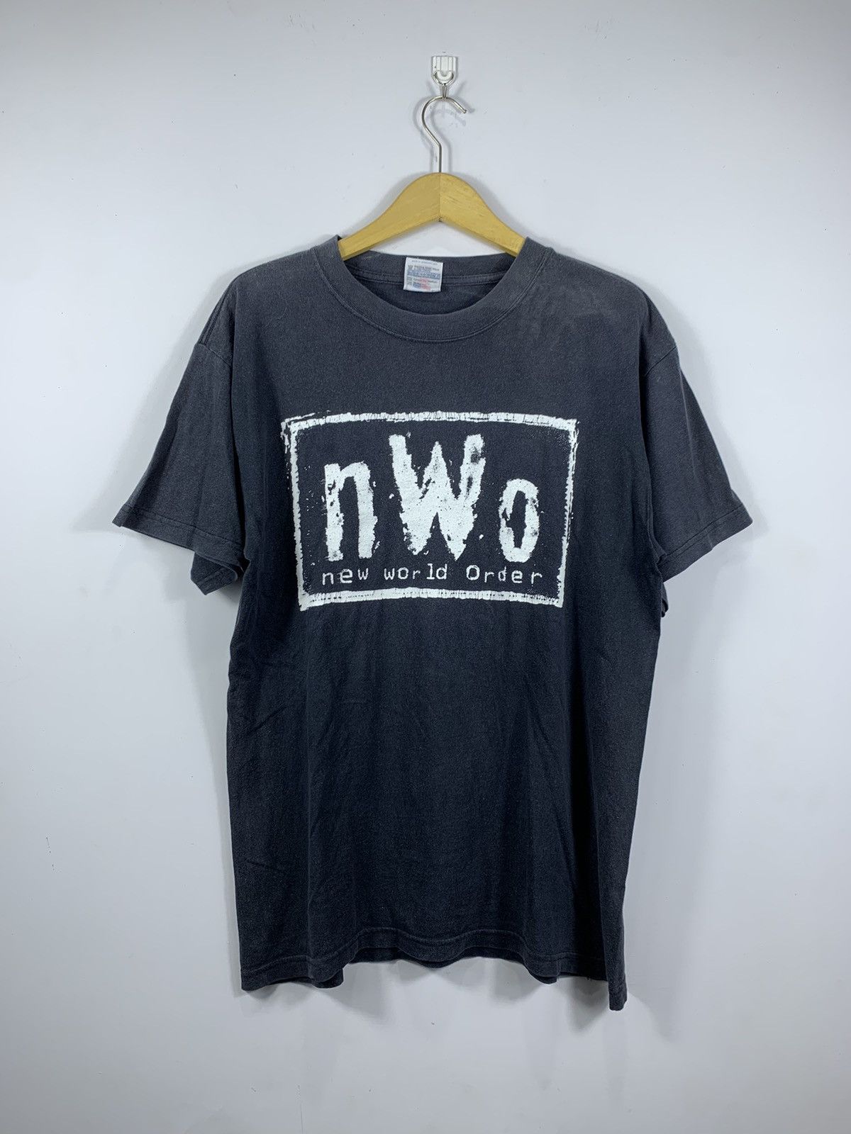 image of Vintage Faded Nwo New World Order T-Shirt in Black, Men's (Size Large)
