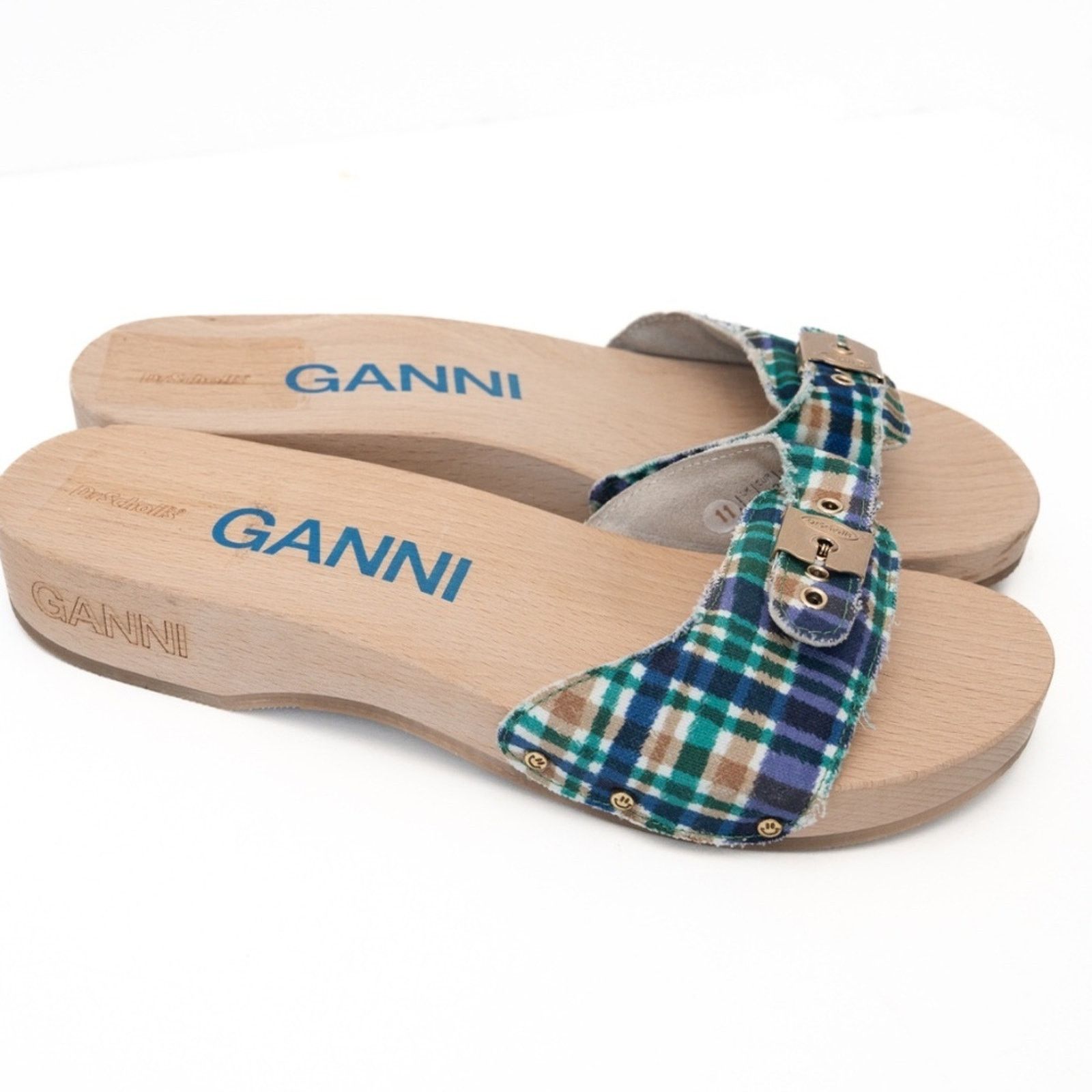 Ganni Ganni X Scholl. Wooden Clogs in Check Blue Iris. Size US 11 / IT 41 - 4 Thumbnail