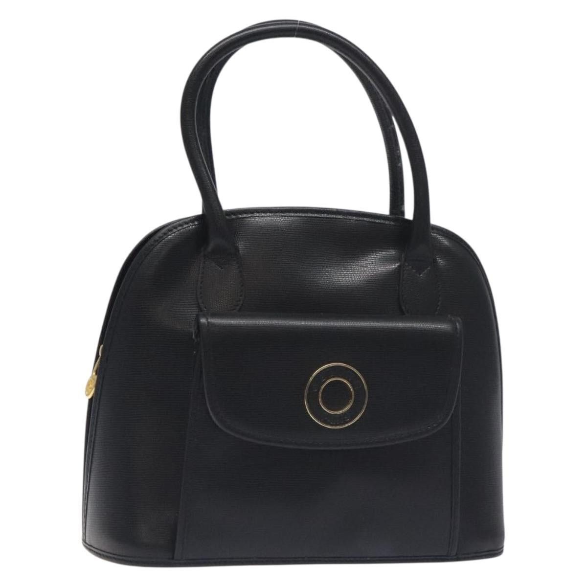 CELINE Hand Bag Leather Black Gold