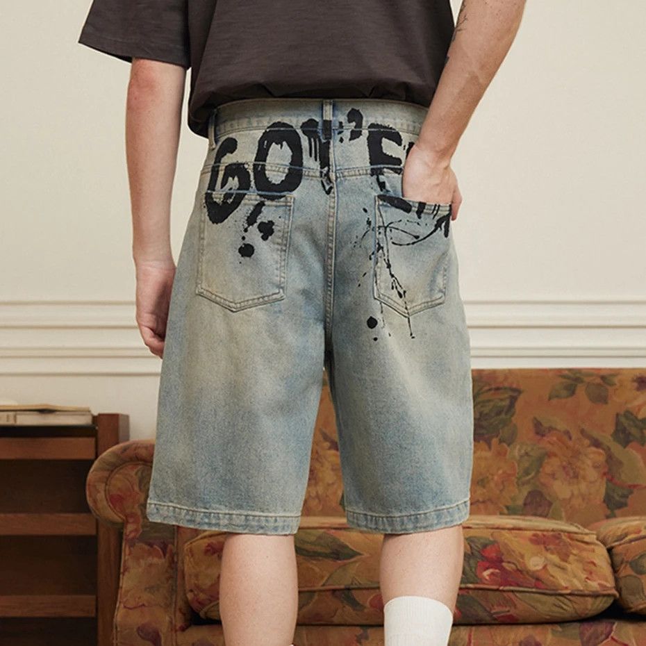 Japanese Brand × Jean Letter Printed Vintage Denim Short Size US 31 - 3 Thumbnail