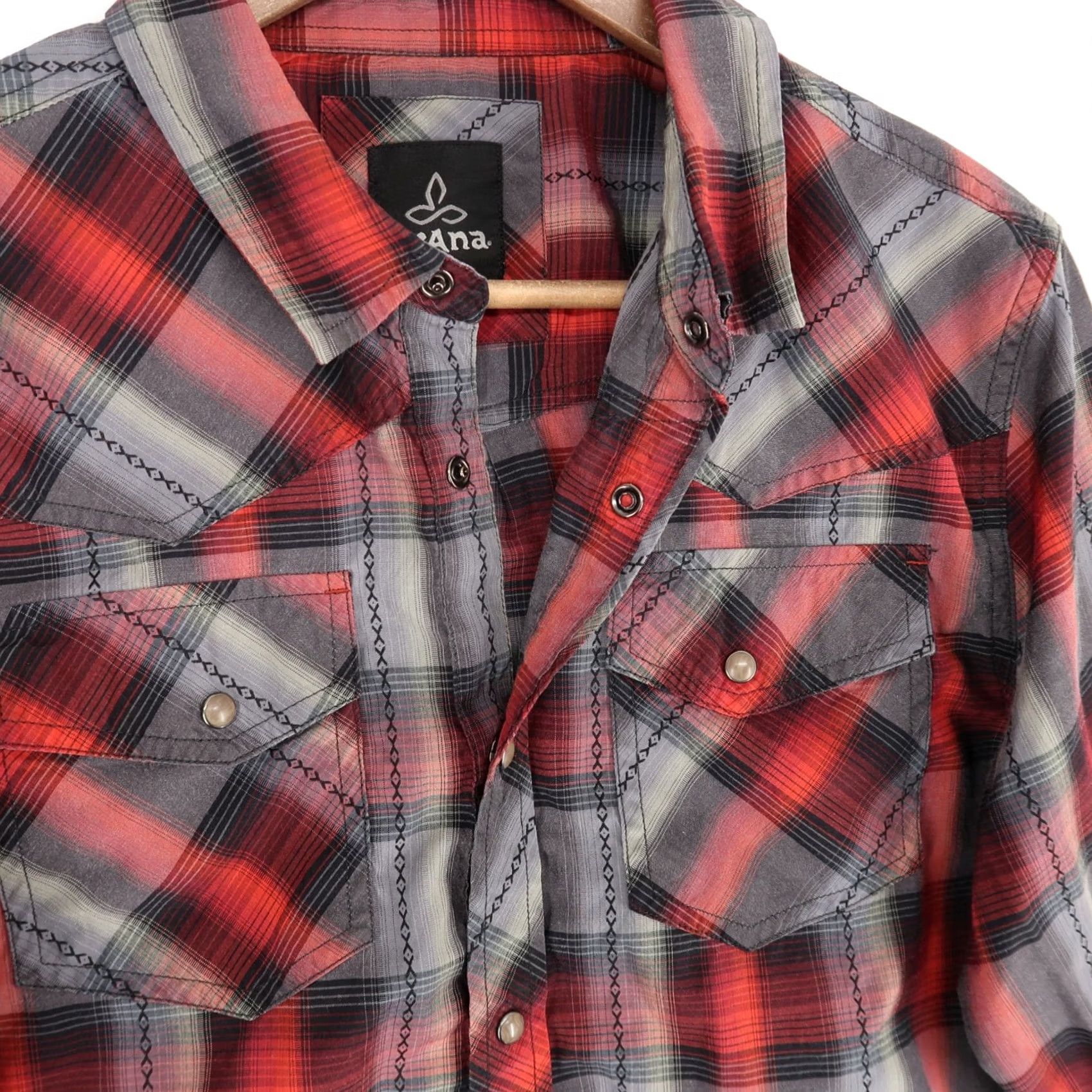 Prana Prana Holstad Shirt Mens M Red Plaid Long Sleeve Snap Front Western Yoke Size US M / EU 48-50 / 2 - 3 Thumbnail