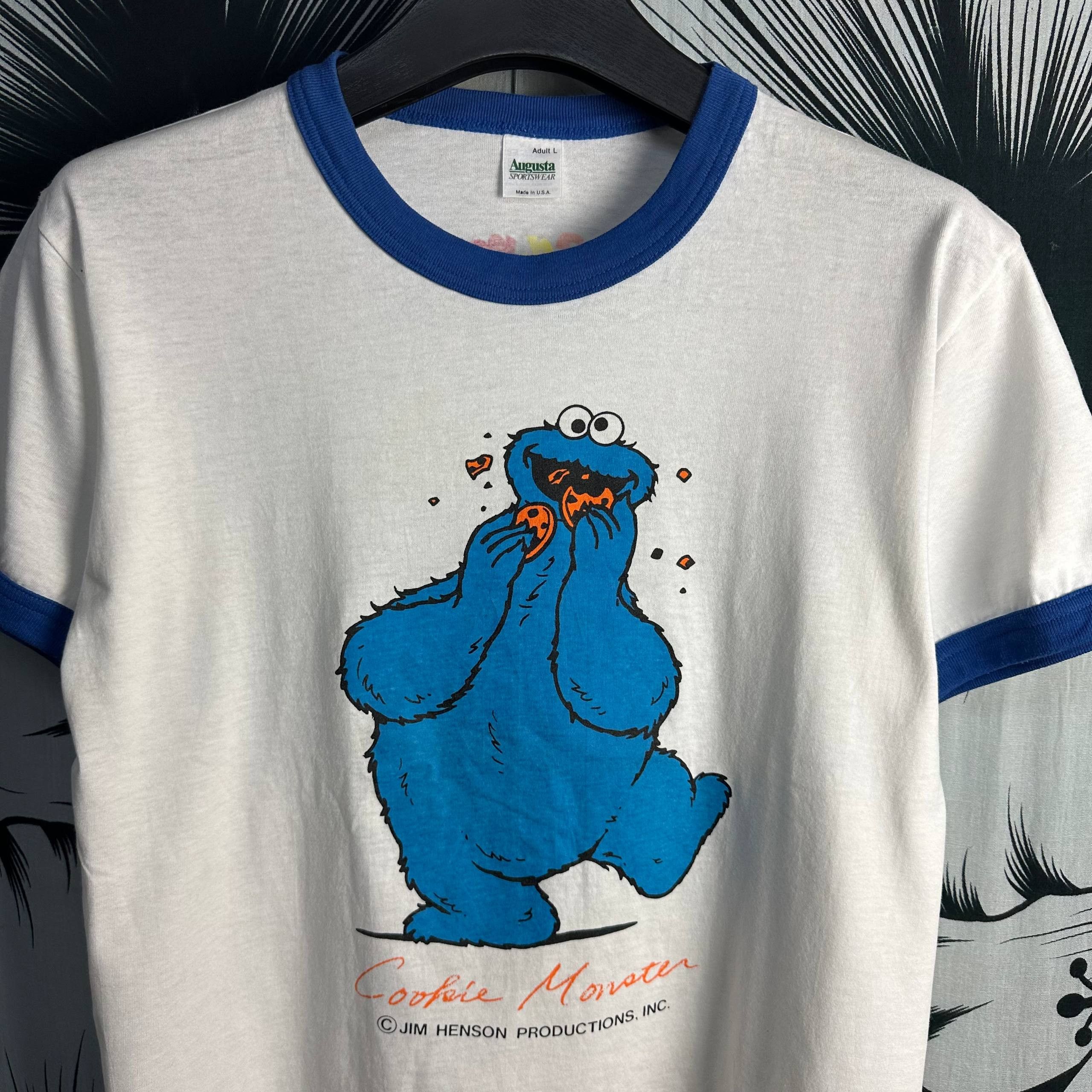 Vintage Vintage Sesame Street Cookie Monster Ringer T-Shirt Size US L / EU 52-54 / 3 - 7 Thumbnail