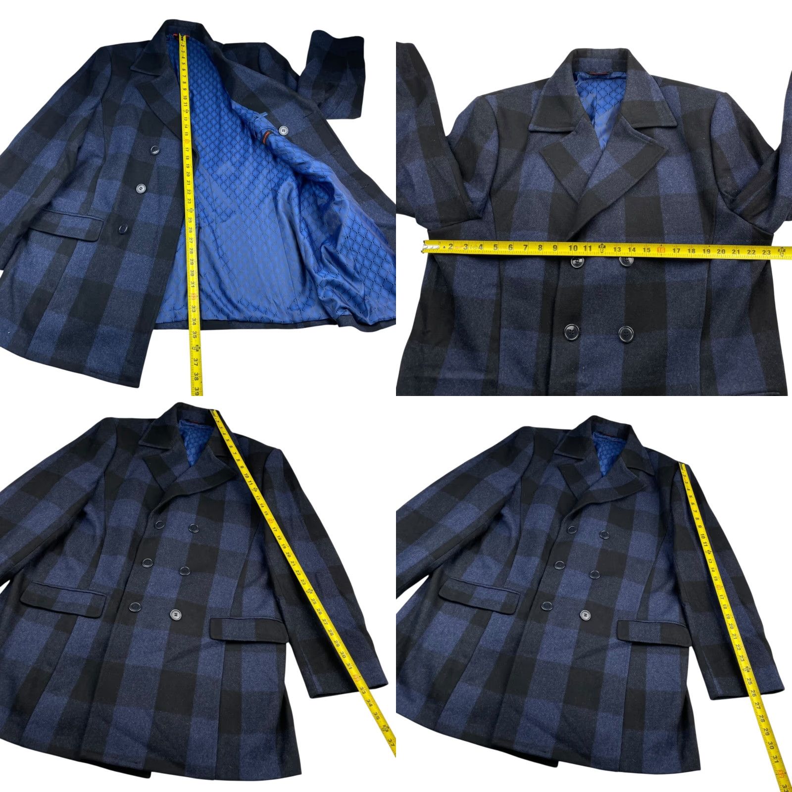 Doublet Linea Uomo Coat Mens Pea Coat Wool Flannel Double Breasted Plaid 46L Navy Blue Black 6-button Regular Mens Size US S / EU 44-46 / 1 - 8 Thumbnail