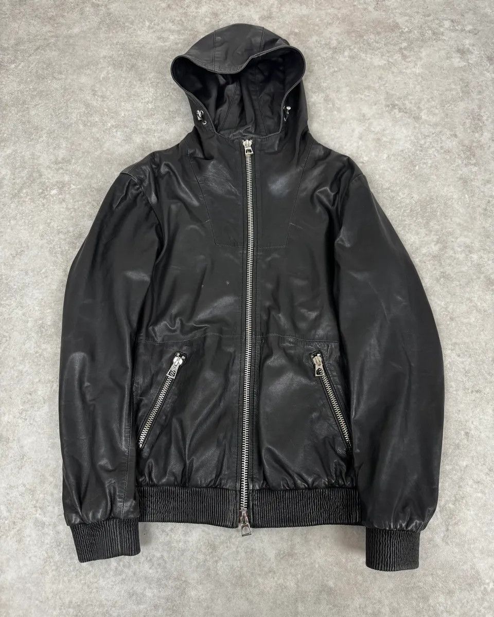 Emporio Armani 2000s Emporio Armani Black Leather Hooded Jacket Size US M / EU 48-50 / 2 - 1 Thumbnail