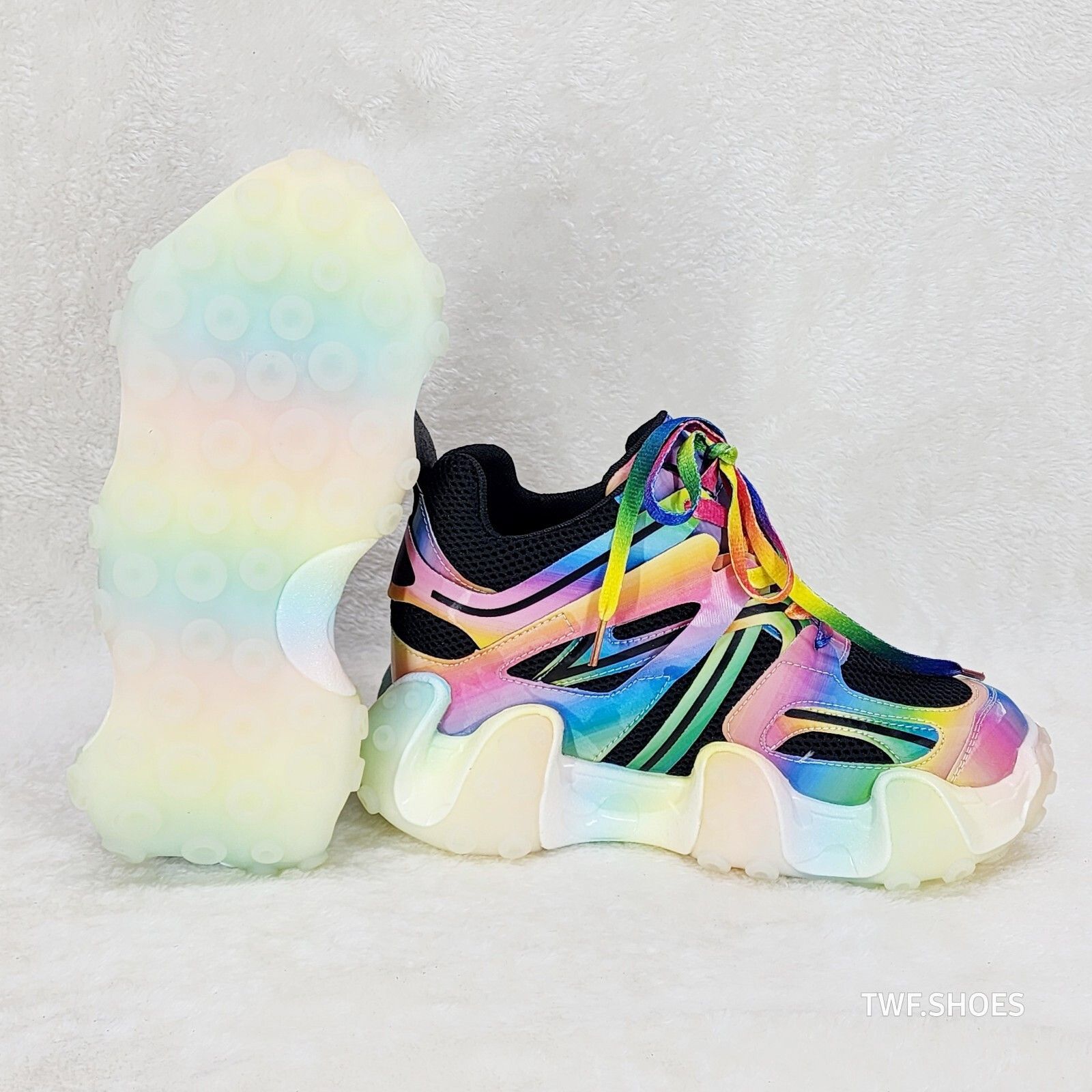 Other Anthony Wang Alien Black & Rainbow Hidden Wedge Platform Sne Size US 6.5 / IT 36.5 - 1 Thumbnail