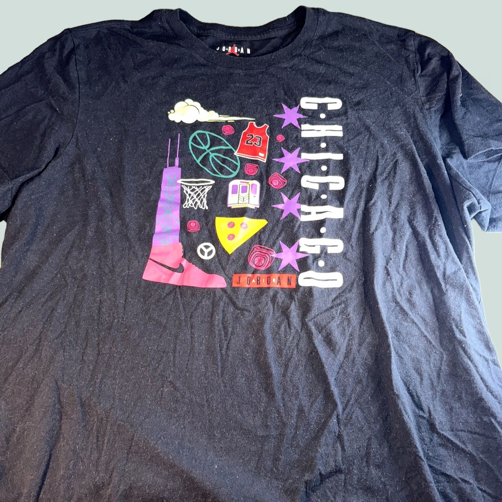 Jordan Brand Air Jordan Chicago Graphics Mens Black T-shirt XXL Size Crew Neck Short Sleeve Cotton Logo T-Shirt Men Size US XXL / EU 58 / 5 - 1 Thumbnail