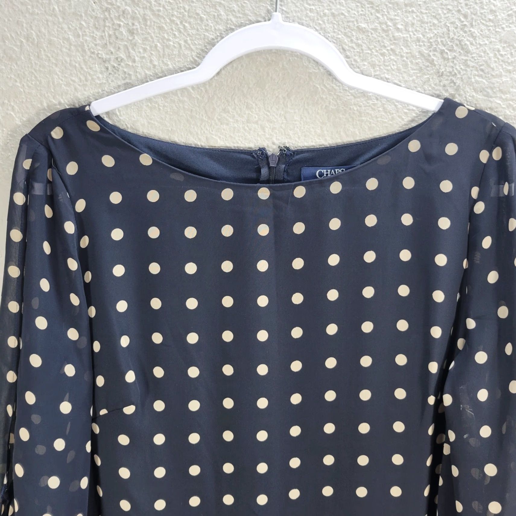 Chaps Chaps Blue Polka Dot Shift Dress Sheer Long Sleeve With Slit Formal Casual Sz 12 Size XL / US 12-14 / IT 48-50 - 5 Thumbnail