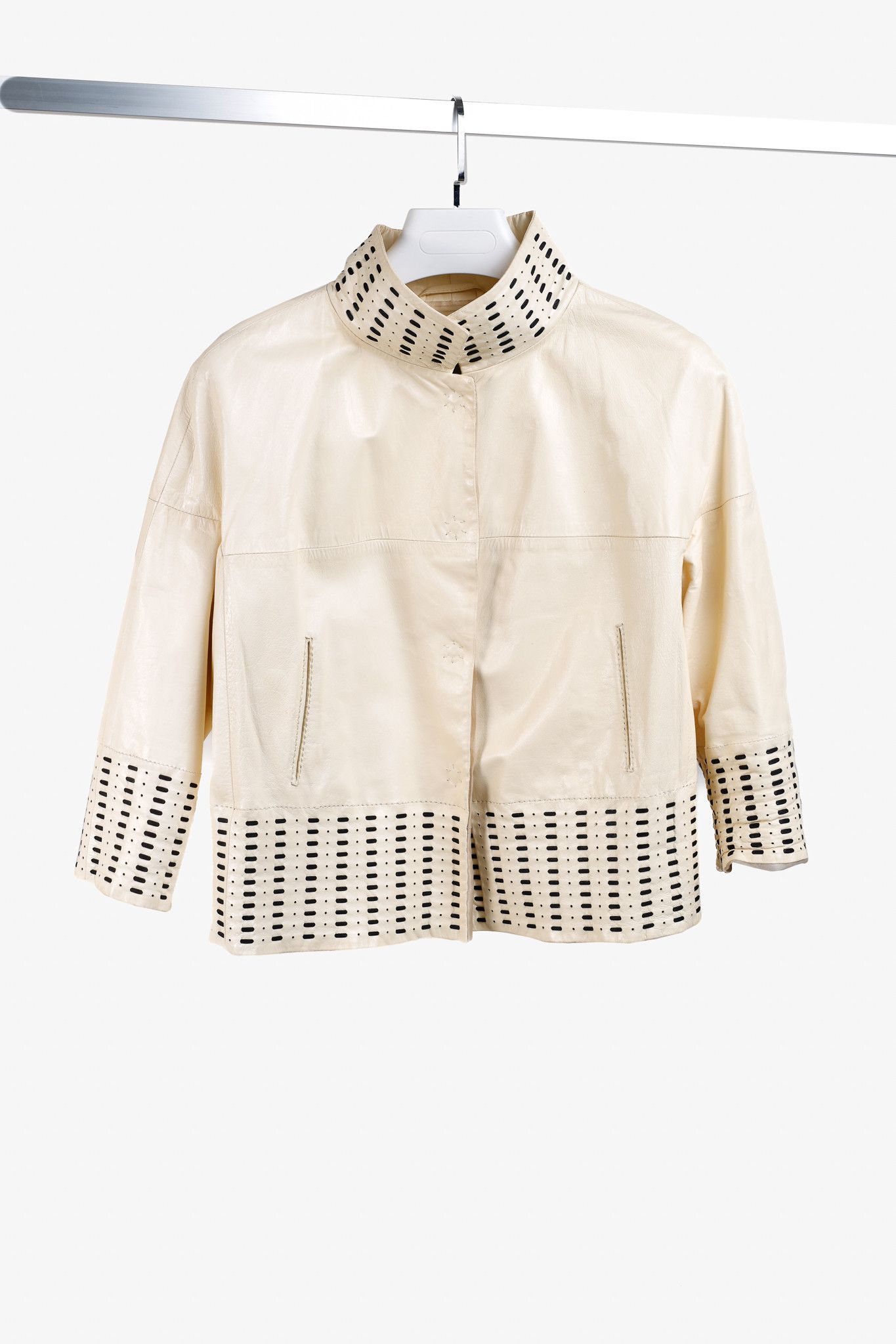Sportmax Sportmax Embroidered Beige Leather Box Jacket Size L / US 10 / IT 46 - 1 Thumbnail