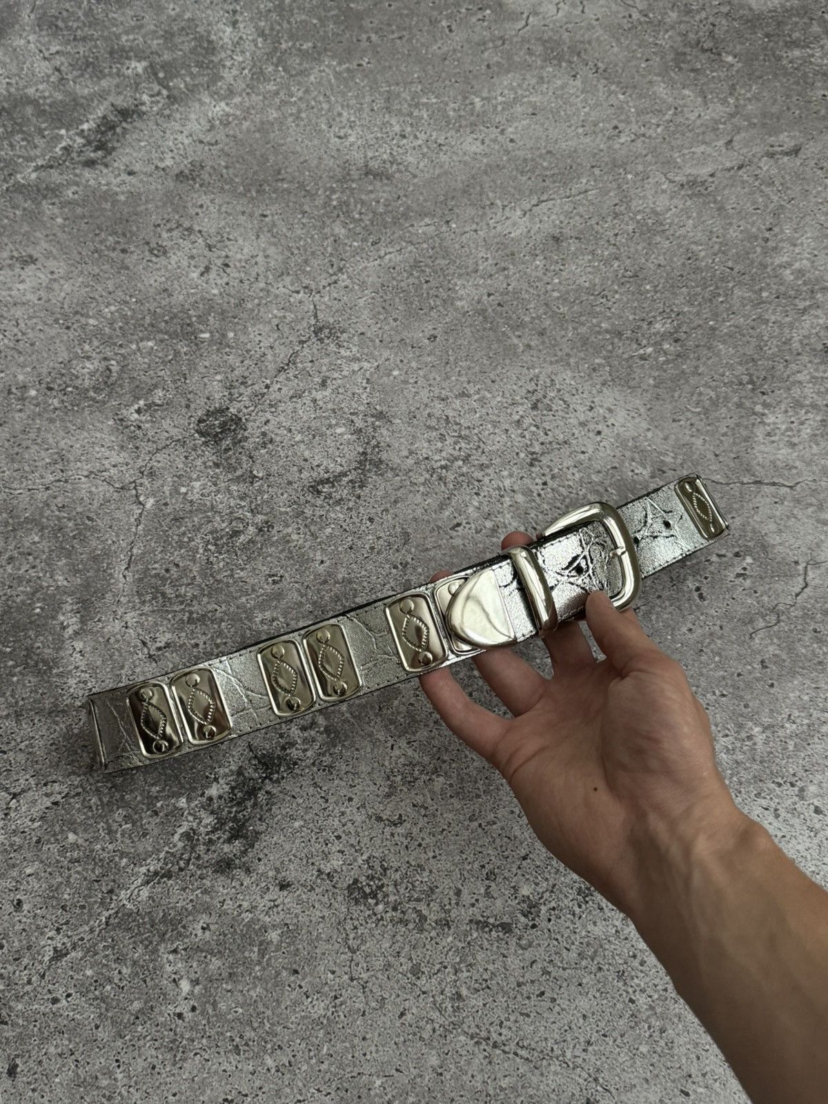 Vintage Vintage Y2K silver shiny leather belt Size ONE SIZE - 5 Thumbnail