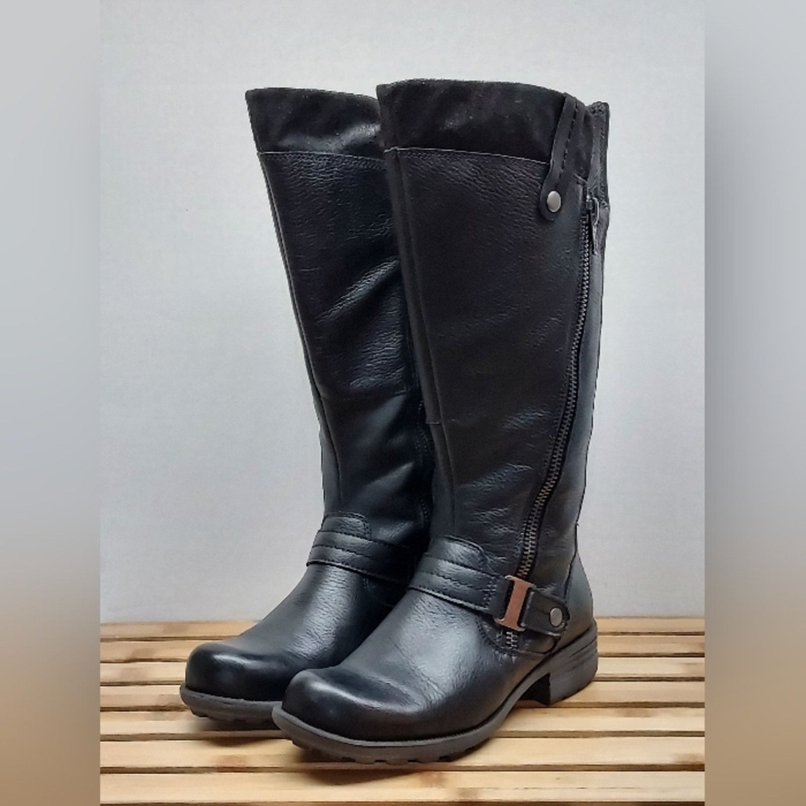 Other Earth Origins Black Leather Knee Boots Size 8.5 Wide Shaft Size US 8.5 / IT 38.5 - 1 Thumbnail