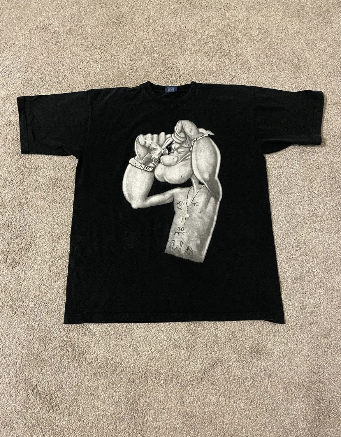 Rap Tees × Vintage Vintage 90s Popeye Gangster T Shirt Mens Size XL Baggy Rap Size US XL / EU 56 / 4 - 2 Thumbnail