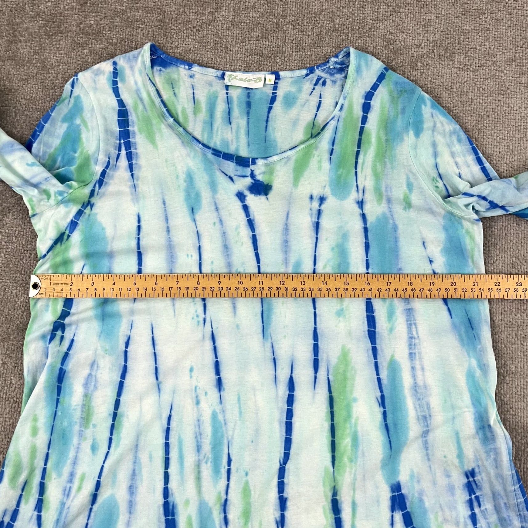 Vintage LULU-B Blouse Womens Medium Blue Green White Tie Dye Tunic Top Round Neck Preppy Size M / US 6-8 / IT 42-44 - 5 Thumbnail