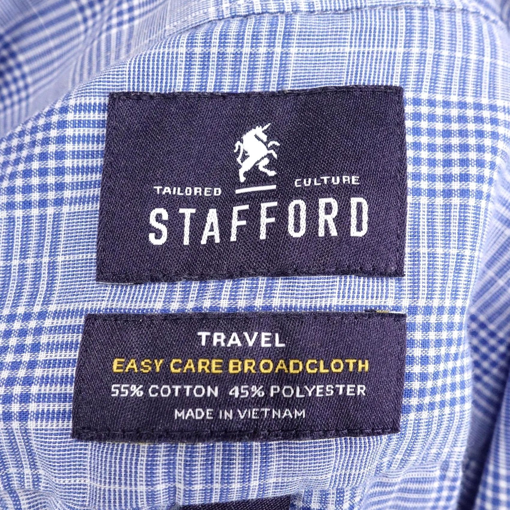Stafford Stafford Dress Shirt Mens 18 34/35 Blue Check Regular Fit Travel Easy Care Size 48R - 6 Thumbnail