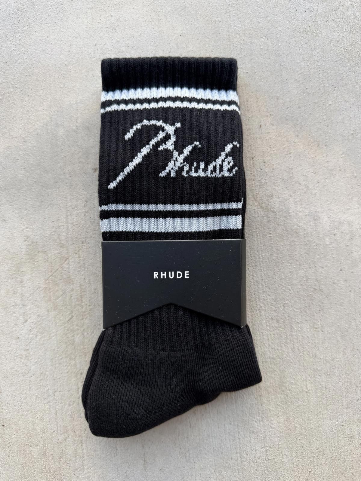 Rhude Rhude Black Script Logo Stripe Crew Socks Brand New Size ONE SIZE - 1 Thumbnail