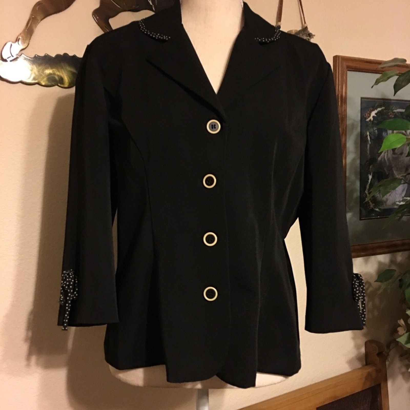 Vintage Courtenay black jacket skirt set polka dot career Size XL / US 12-14 / IT 48-50 - 3 Thumbnail