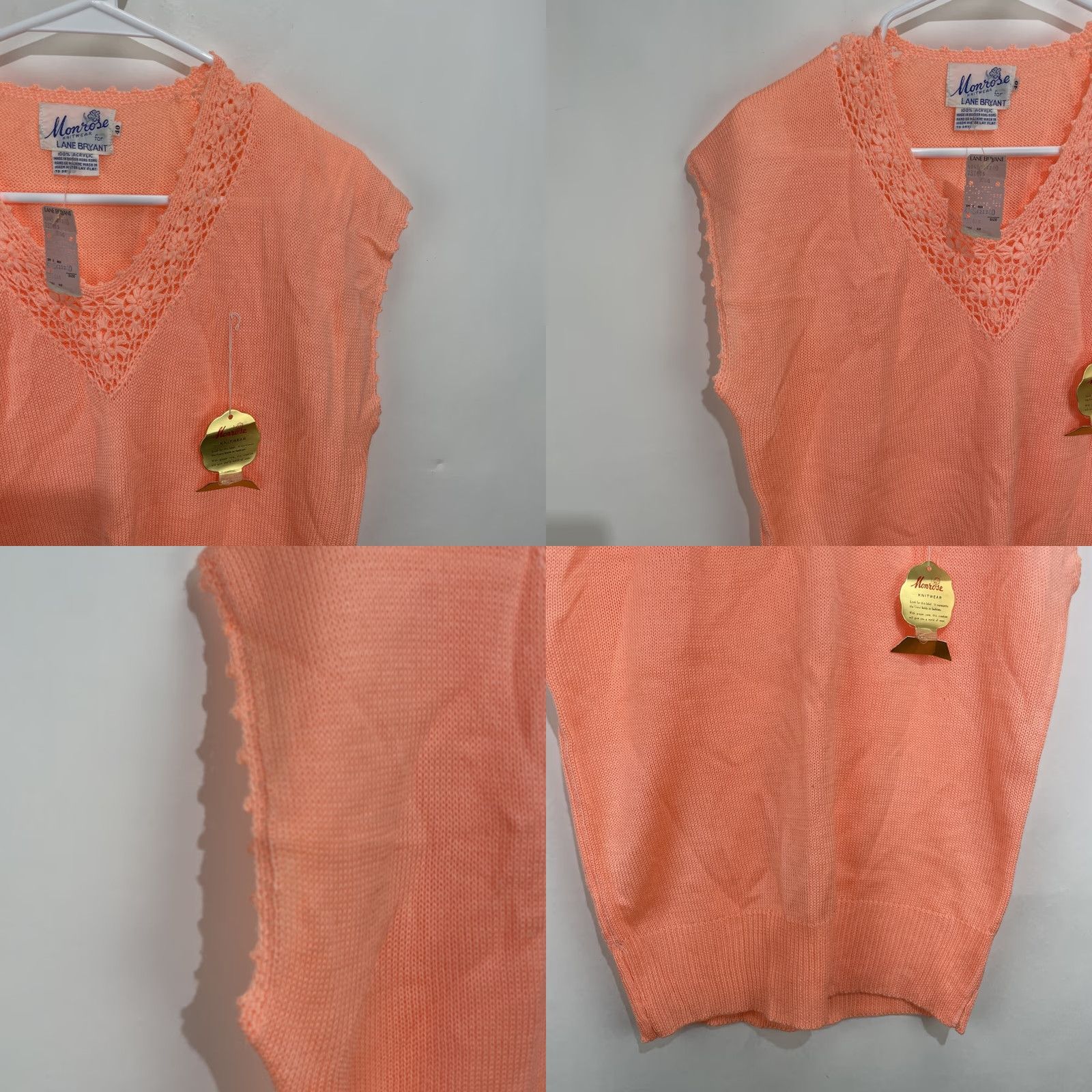 Vintage VINTAGE Lane Bryant Monrose Knitwear Sleeveless Vest Top Medium Peach Crochet V-Neck Tank Womens Size M / US 6-8 / IT 42-44 - 8 Thumbnail