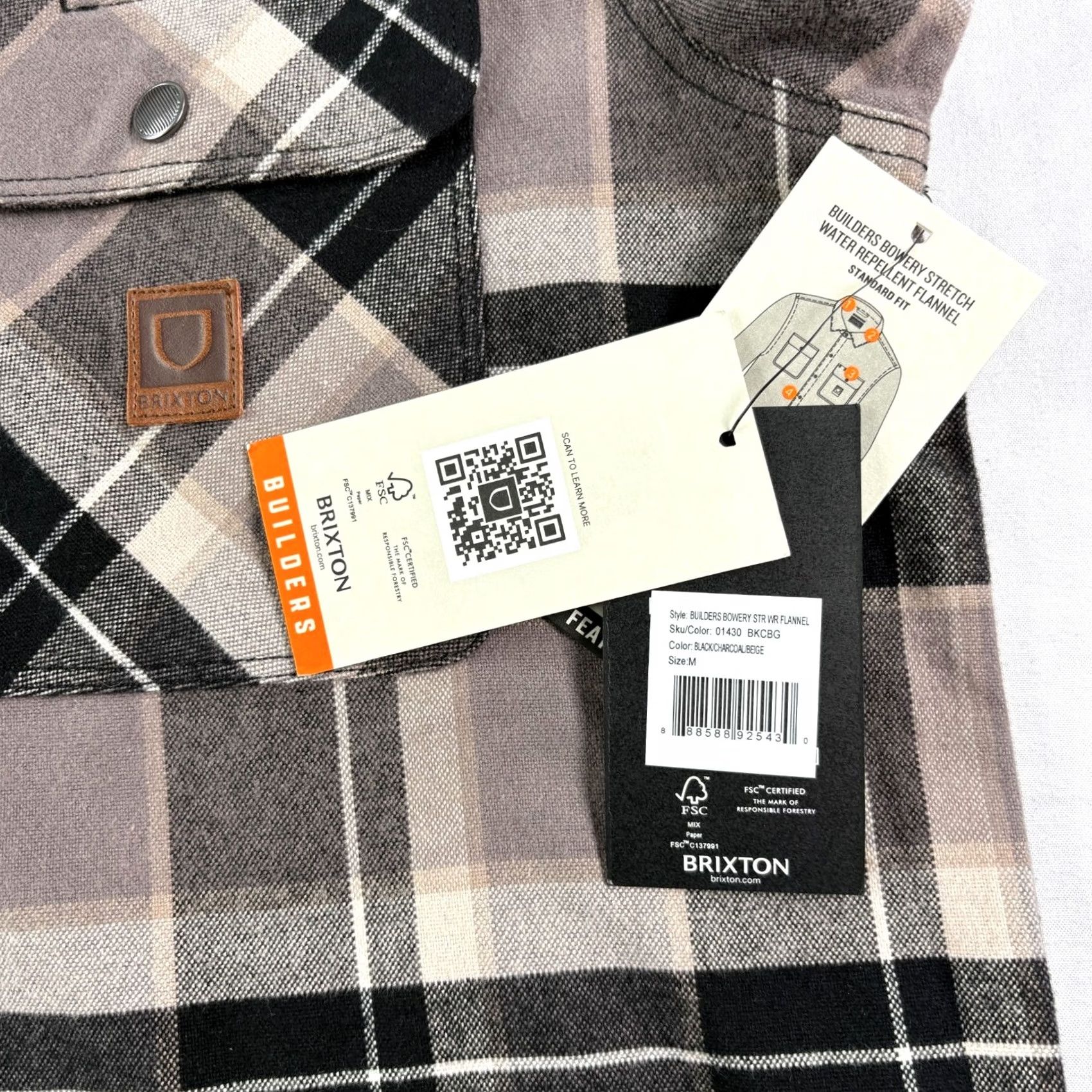 Brixton Brixton Brixon Flannel Shirt Mens M Black Plaid Button-Up Snap Up Long Sleeve Casual Workwear Heavyweight Pockets Size US M / EU 48-50 / 2 - 5 Thumbnail