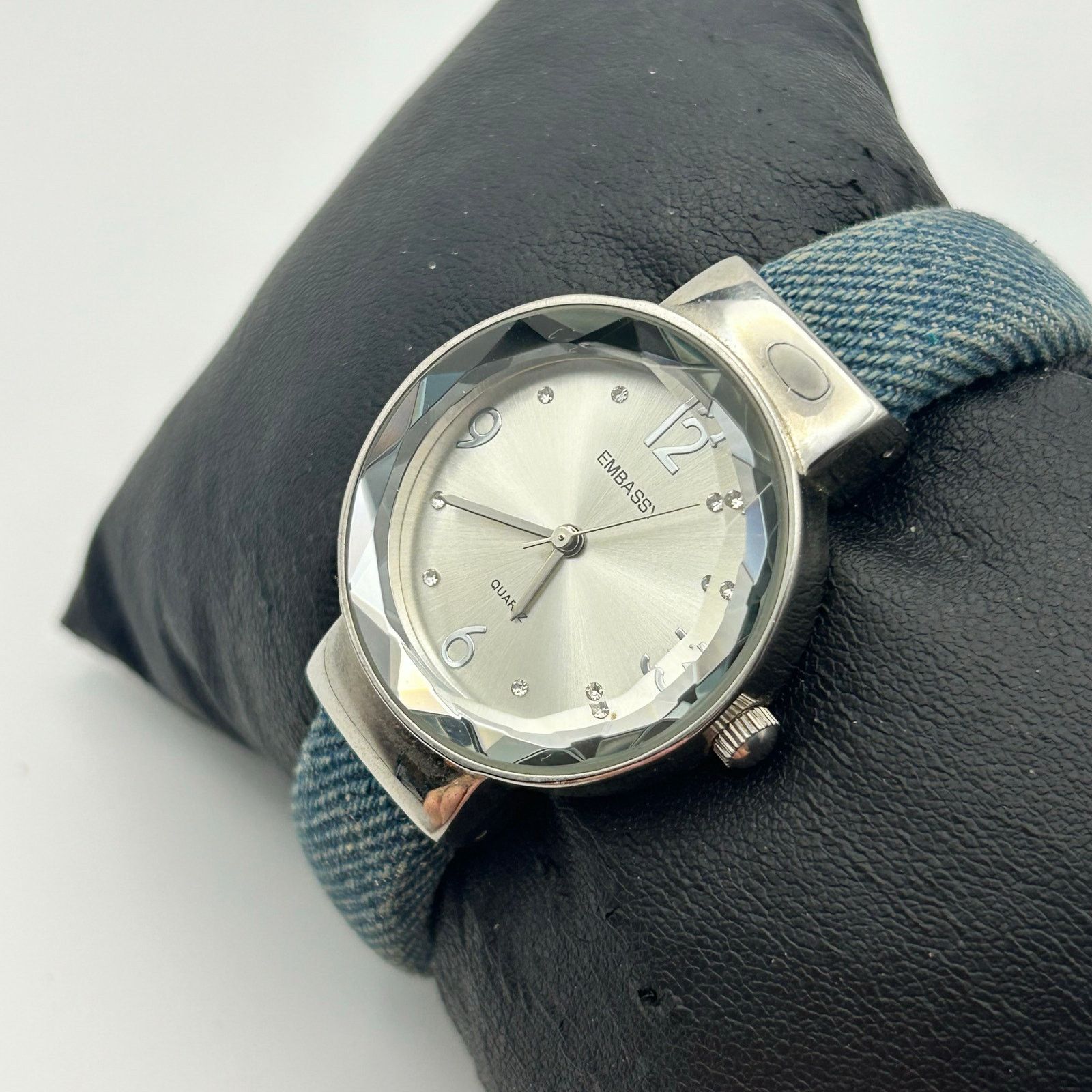Other Vintage Embassy Watch Faceted Crystal Bezel BlueDenim Strap Size ONE SIZE - 2 Thumbnail