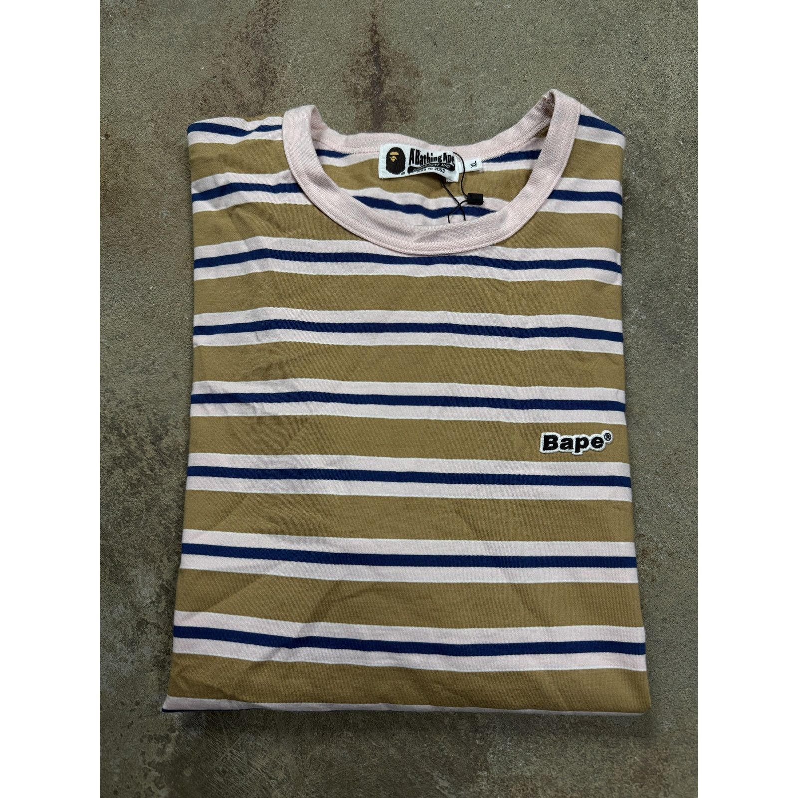 Bape BAPE Striped Tee Tan Multi Used XL Size US XL / EU 56 / 4 - 1 Thumbnail
