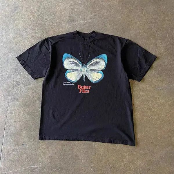 Japanese Brand Hikaru x Yuko Butterfly pattern black washed vintage t-shirt Size US M / EU 48-50 / 2 - 7 Thumbnail