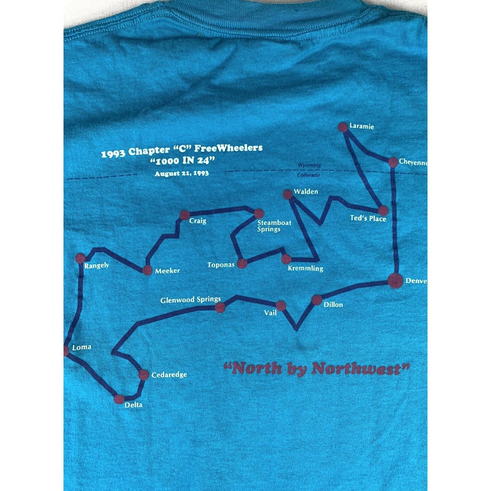 Jerzees VINTAGE 90s Motorcycle Rally L T-shirt Teal Jerzees USA Short Sleeve Graphic Tee Mens L 1000 Miles Freewheelers Size US L / EU 52-54 / 3 - 6 Thumbnail