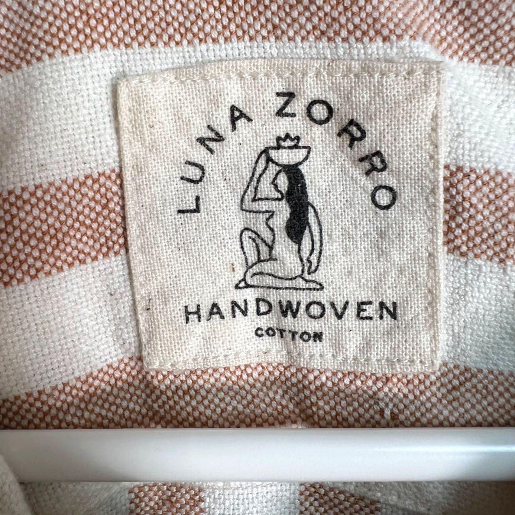 Vintage Luna Zorro Mens Medium Handwoven Cotton Striped Short-Sleeve Shirt Beige & White Size US M / EU 48-50 / 2 - 3 Thumbnail