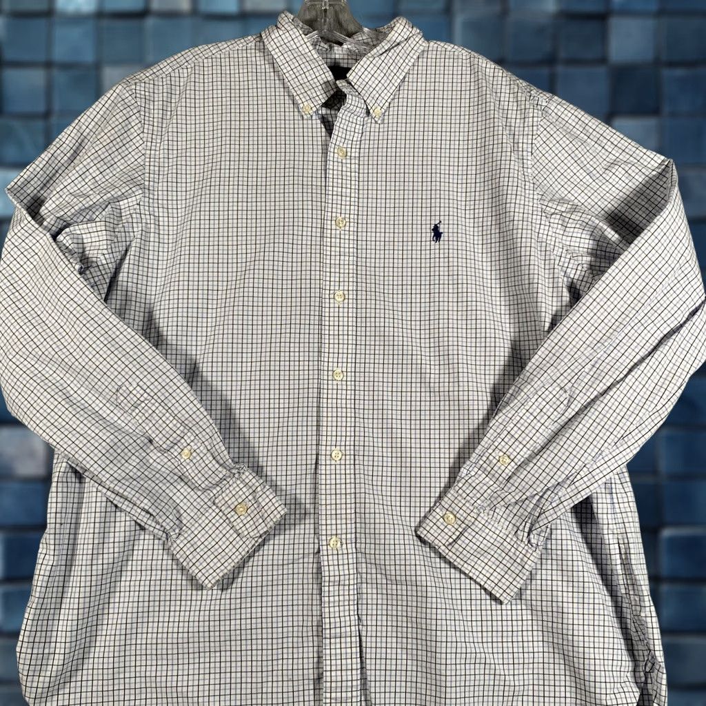 Ralph Lauren Ralph Lauren Shirt Mens 17.5 44 White Blue Check Button Down Dress Shirt Size 48R - 1 Thumbnail