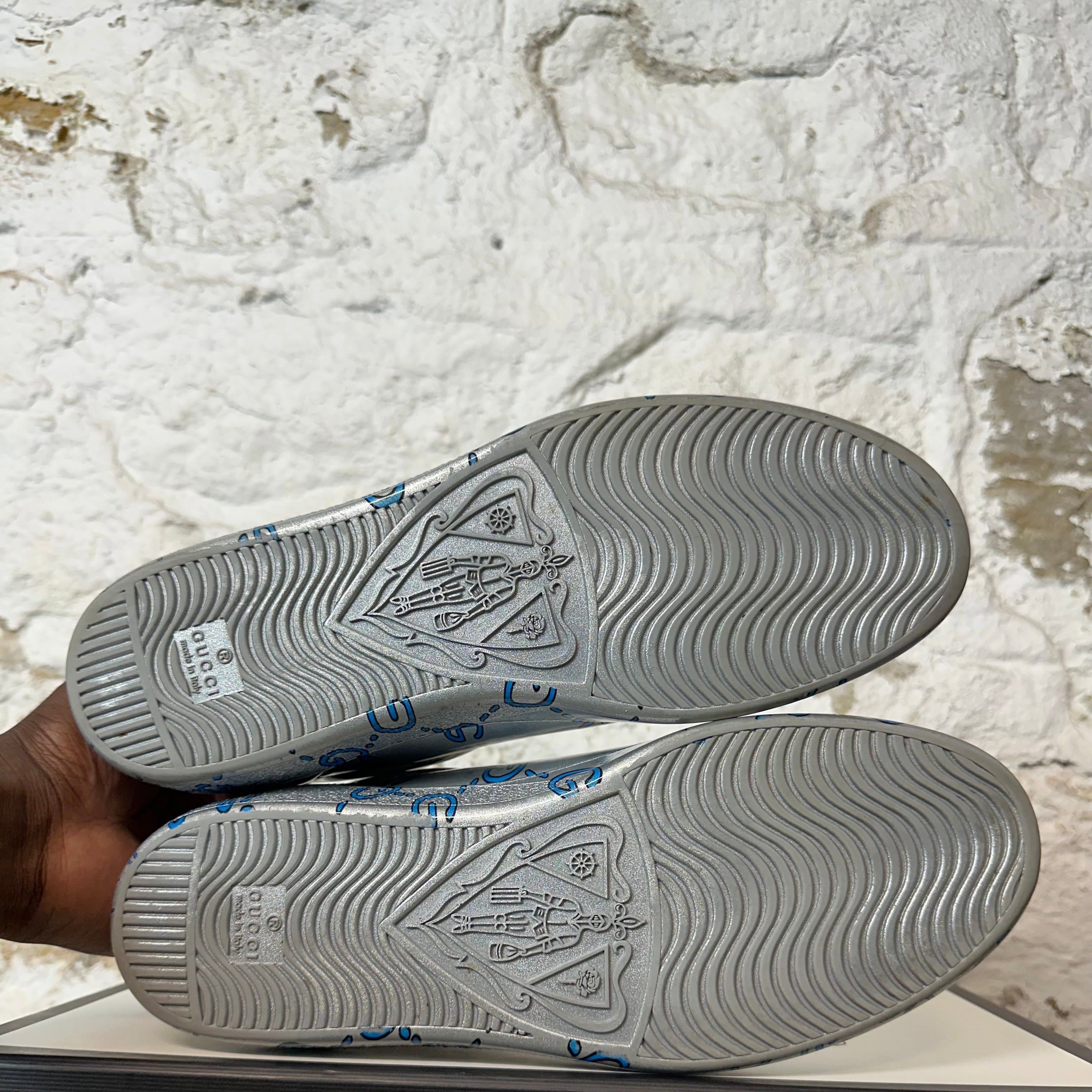 Gucci Gucci Blue GG Monogram Silver Ace Sneaker Sz 8 Size US 8 / EU 41 - 6 Thumbnail
