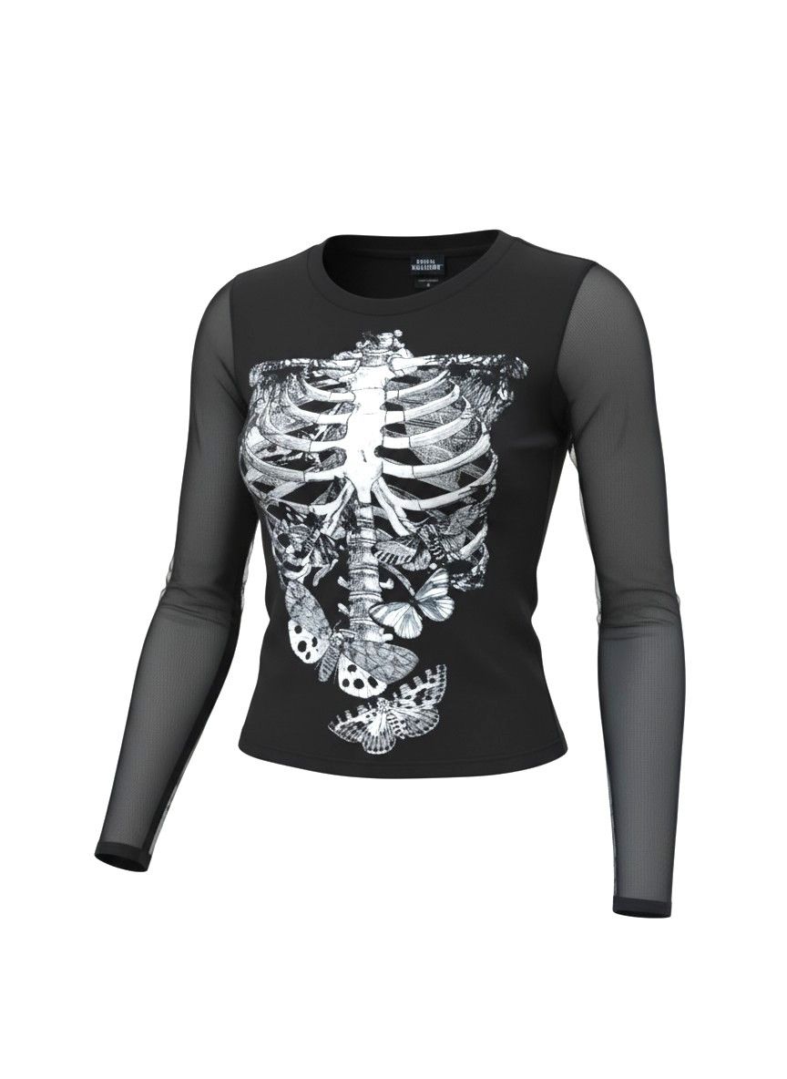 Hot Topic Hot Topic Social Collision Rib Cage Moth Mesh Sleeve Top Size S / US 4 / IT 40 - 1 Thumbnail