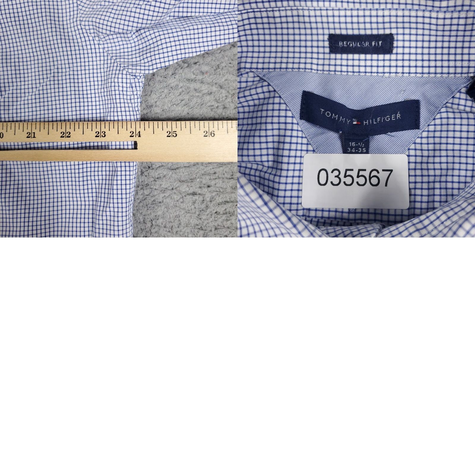 Tommy Hilfiger Tommy Hilfiger Dress Shirt Mens 16.5 Blue Check Long Sleeve Button Up Regular Fit Size 42R - 8 Thumbnail
