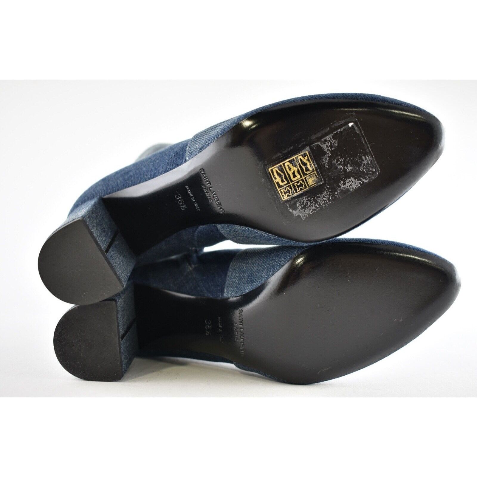 Yves Saint Laurent Saint Laurent Lou 75 Blue Jeans Denim YSL Zip Block Heel Size US 6.5 / IT 36.5 - 12 Thumbnail