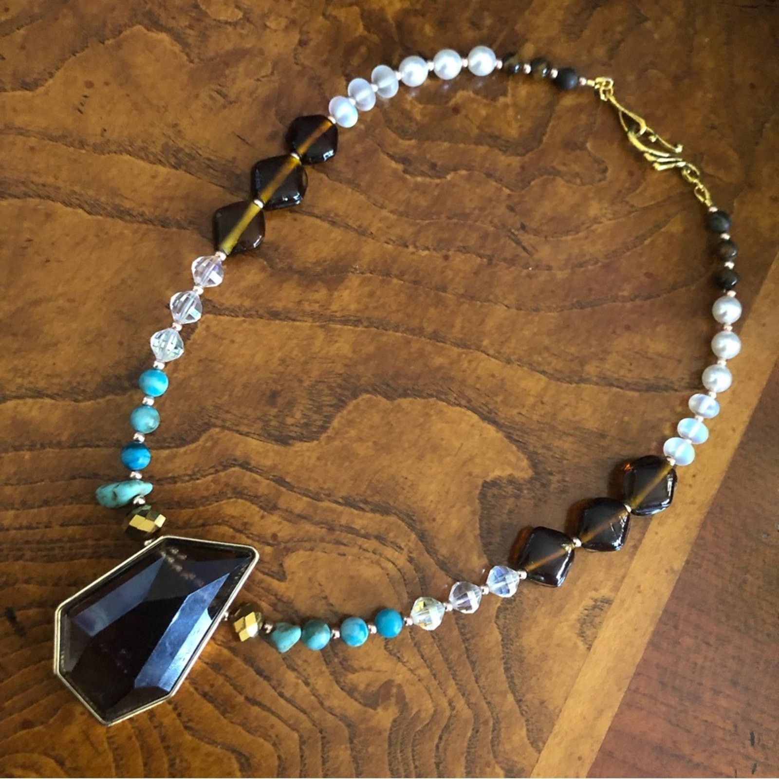 Handmade Handcrafted faceted smoky topaz lucite stone necklace Size ONE SIZE - 7 Thumbnail