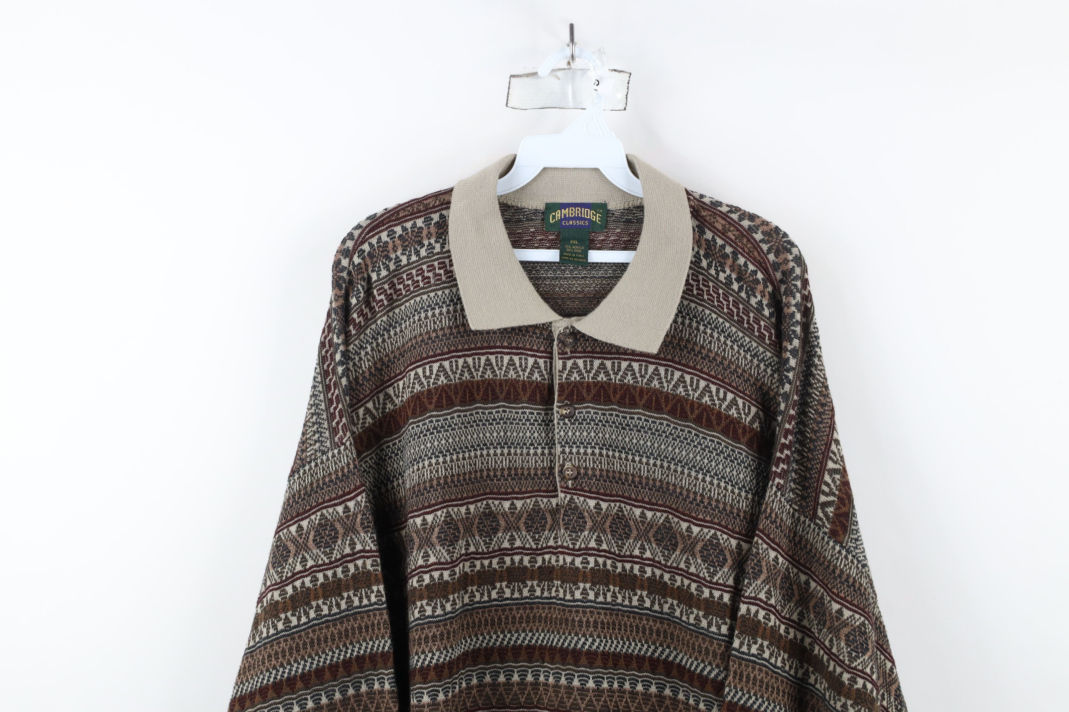 Vintage Vintage 90s Streetwear Fair Isle Knit Collared Sweater Size US XXL / EU 58 / 5 - 2 Thumbnail