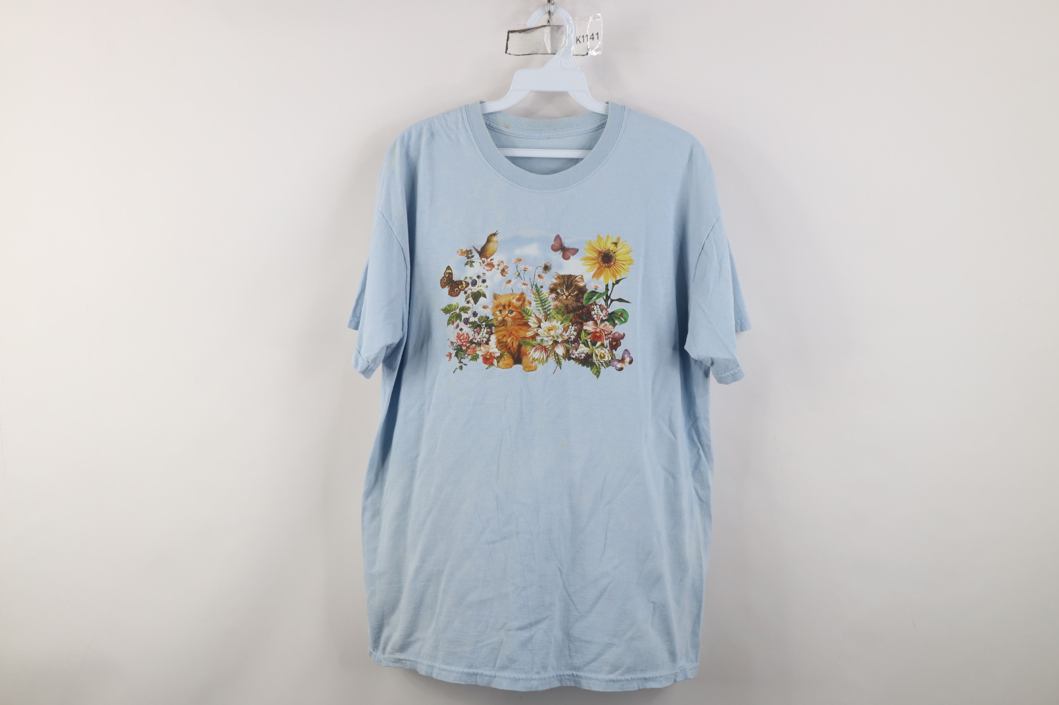 Vintage Vintage 90s Y2K Streetwear Nature Cat Kitten Flower T-Shirt Size L / US 10 / IT 46 - 1 Thumbnail