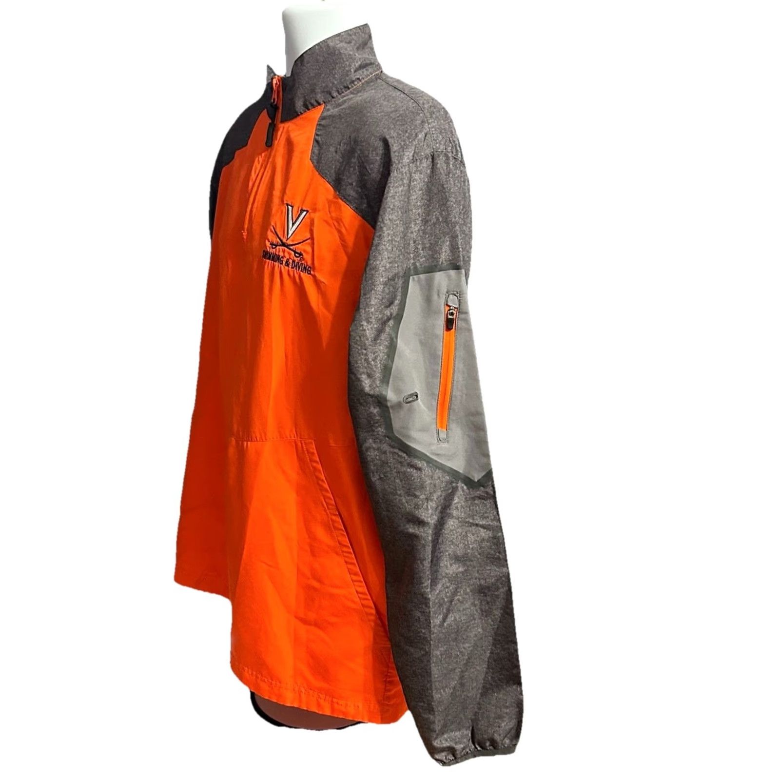 Holloway Holloway University Of Virginia Swimming & Diving 1/4 Zip Pullover Jacket Men Medium Gray Orange Multicolor Logo Zip Mock Short Length Regular Fit Size US M / EU 48-50 / 2 - 4 Thumbnail