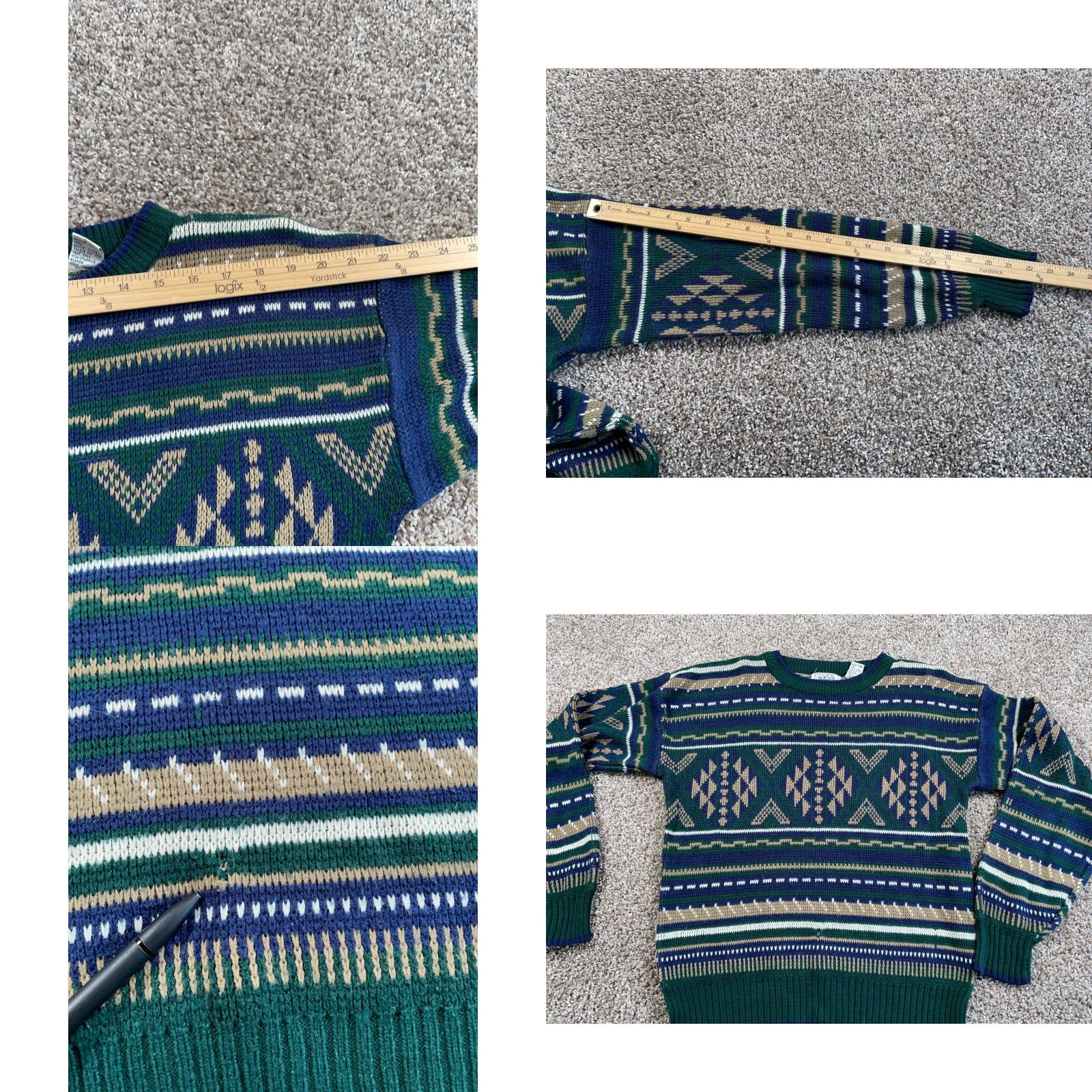 Sears VTG Sears Geometric Pattern Sweater Adult Medium Green Aztec Tribal 80s Pullover Knit Mens Size US M / EU 48-50 / 2 - 8 Thumbnail